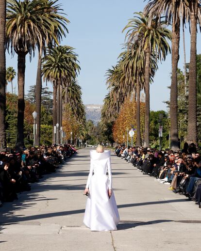 Minttu Vesala walks the runway down South Windsor Boulevard during the Balenciaga Fall 2024 fashion show