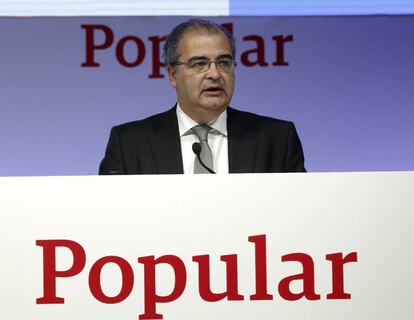 El presidente del Banco Popular, &Aacute;ngel Ron, este lunes en la junta de accionistas.