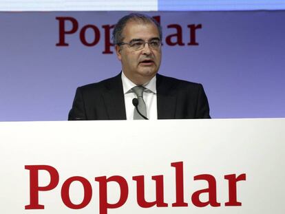 El presidente del Banco Popular, &Aacute;ngel Ron, este lunes en la junta de accionistas.