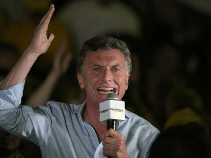 El candidato Mauricio Macri, durante su cierre de campaña.
