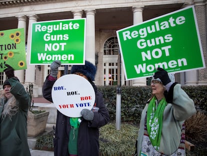 Abortion rights demonstrators rally during the annual Women's March in Atlanta, Georgia, U.S., January 20, 2024.