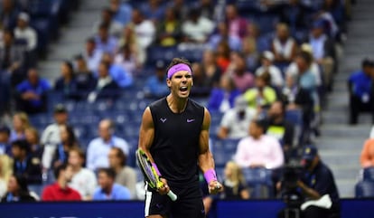 Rafa Nadal celebra su victoria contra Matteo Berrettini en las semifinales del Abierto de Estados Unidos 2019.