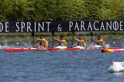 Craviotto-Toro-Cooper y Germade en la prueba del K4-500 donde consiguieron la plata.
