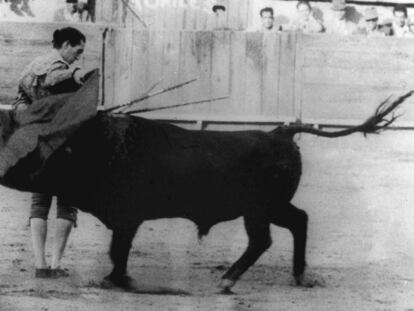 Manolete torea por <i>manoletinas </i>en 1946 en México.