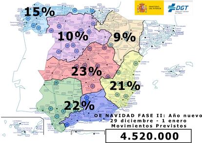 Mapa de los desplazamientos previstos en la operación salida para el fin de año.