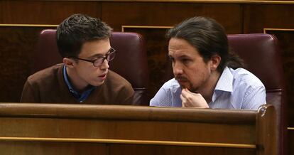 Iñigo Errejon y Pablo Iglesias, en el Congreso.