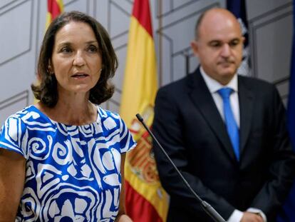 La ministra de Industria, Comercio y Turismo, Reyes Maroto, durante la rueda de prensa ofrecida en Ibiza.