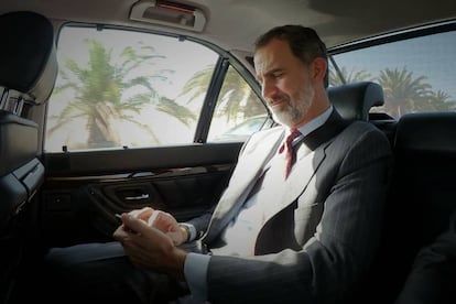 King Felipe pictured in his official vehicle.