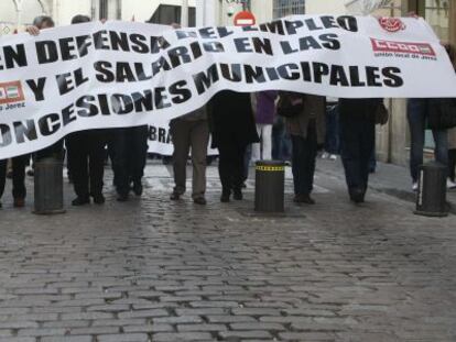 Una protesta de trabajadores de municipales de Jerez.