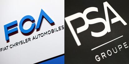 Imágenes de los logos de Fiat-Chrysler y del Grupo PSA.