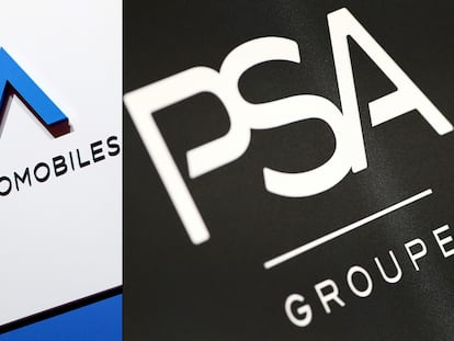 Imágenes de los logos de Fiat-Chrysler y del Grupo PSA.