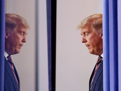 El presidente de EE UU, Donald Trump, en la sala de prensa de la Casa Blanca el jueves.