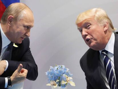 Donald Trump y Vlad&iacute;mir Putin en su reuni&oacute;n en Hamburgo.