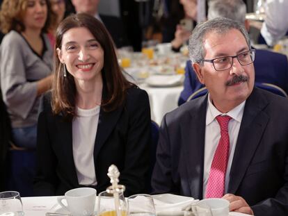 La ministra de Justicia, Pilar Llop, y el presidente del CGPJ, Rafael Mozo, durante su participación en el desayuno informativo del Fórum Europa celebrado el día 20 en Madrid.