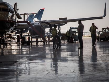 El hangar de Aeroméxico en el aeropuerto de Ciudad de México, durante la pandemia de la covid-19.