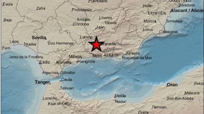 Una imagen del Instituto Geográfico Nacional, con el epicentro del seísmo.