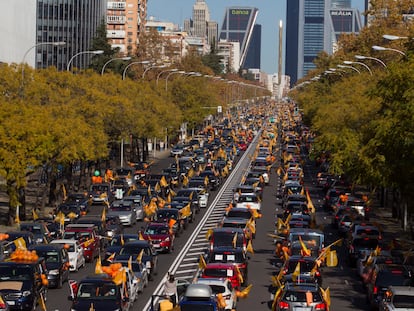 Participantes en la manifestación contra la nueva ley educativa, este domingo en el paseo de la Castellana, en Madrid.