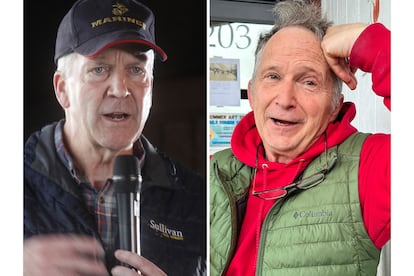 El senador republicano por Alaska, Dan Sullivan, aparece a la derecha. El candidato al Senado, también llamado Dan Sullivan, figura a la izquierda.