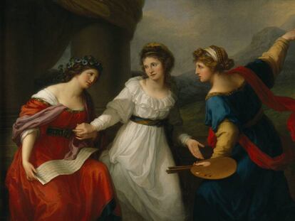 'Autorretrato de la artista, que duda entre las artes de la música y la pintura' (1794), óleo de Angelica Kauffman.