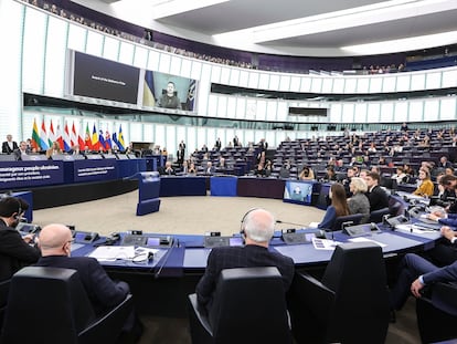 Volodimir Zelenski, presidente de Ucrania, habla ante el Parlamento Europeo
PARLAMENTO EUROPEO/ALEXIS HAULOT
14/12/2022
