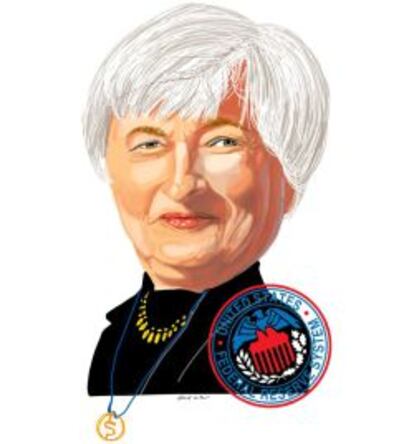 Caricatura de la vicepresidenta de la Reserva Federal, Janet Yellen.