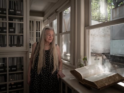 The poet Sharon Olds, pictured in the creative writing school where she has taught since the 1980s in New York City.