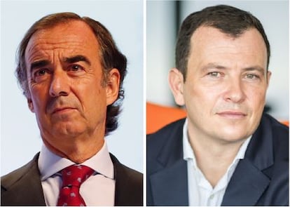 Juan Villar Mir (a la izquierda), presidente del Grupo Villar Mir, y Alberto Muñoz, exdirector general de Inmobiliaria Espacio.