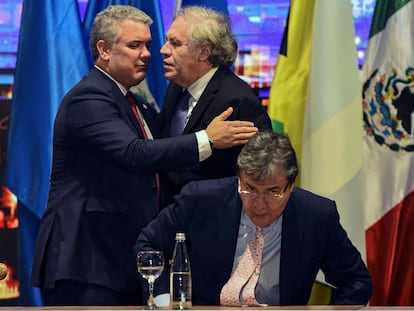 Luis Almagro y el presidente de Colombia, Iván Duque, el jueves en la inauguración de la Asamblea General de la OEA en Medellín 