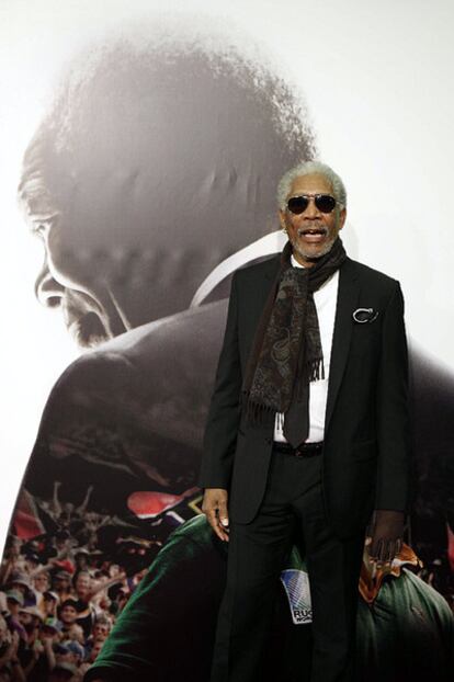Morgan Freeman, en el estreno de <i>Invictus,</i> el miércoles en Madrid.
