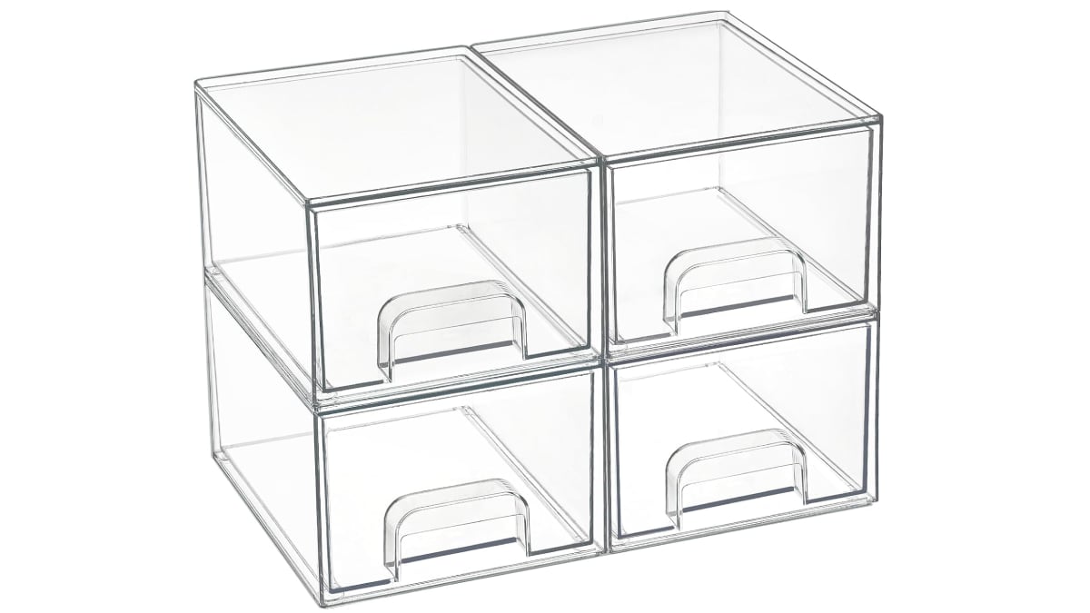Set de organizadores apilables para maquillaje.