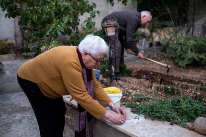 María Jiménez tending to her garden.