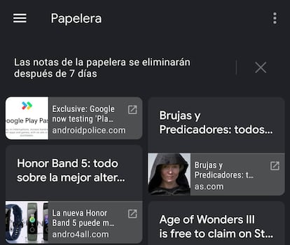 Notas borradas en Google Keep