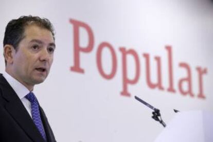 El consejero delegado del Banco Popular, Francisco Gómez Martín, durante la rueda de prensa de resultados de marzo de 2016.