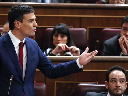 PSOE chief Pedro S&aacute;nchez during Wednesday&rsquo;s investiture debate.