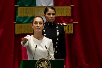 Claudia Sheinbaum toma protesta en la tribuna del Congreso de la Unión como nueva presidenta constitucional de México, el día 01 de octubre de 2024.