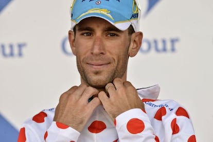 Nibali, vestido del maillot de lunares este viernes.