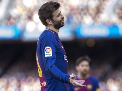 Piqué, durante el partido del Barça ante el Athletic por la Liga.