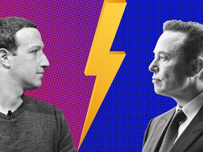 A la derecha, Mark Zuckerberg. A la izquierda, Elon Musk. Son multimillonarios, poderosos e influyentes y, según sus últimos intercambios en sus redes sociales, quieren pegarse.