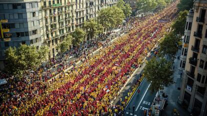 La manifestació de la Diada del 2014 en què es va reproduir una V gegant al carrer.