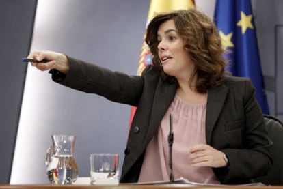 Soraya Sáenz de Santamaría, durante la comparecencia tras el Consejo de Ministros.