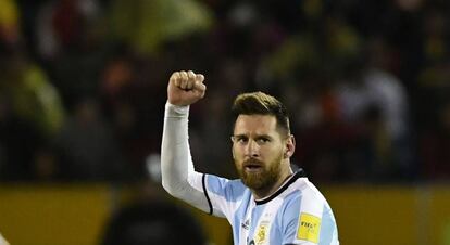 Messi celebra uno de los goles de Argentina.