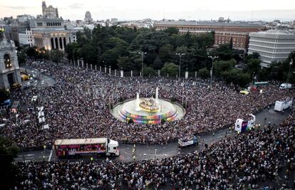 The march left from Atocha and traveled up the Paseo de Prado avenue up to the Plaza de Colón square.