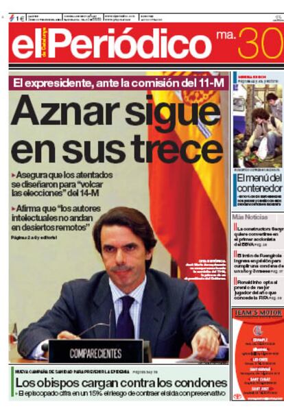 Portada de la edicin impresa de El Peridico(30/11/2004)