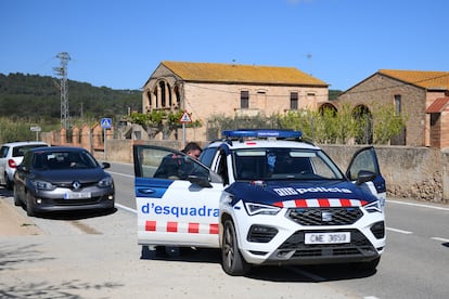 Una patrulla de los Mossos se lleva detenido a Alex Coche B. G. en Albons (Girona).