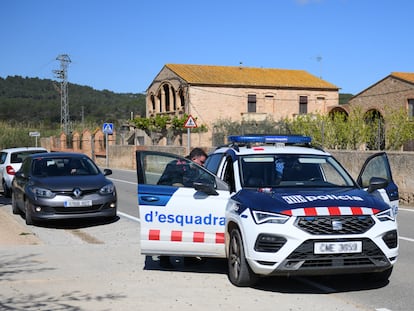 Una patrulla de los Mossos se lleva detenido a Alex Coche B. G. en Albons (Girona).