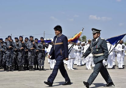 El presidente boliviano Evo Morales, durante la inauguraci&oacute;n de la Escuela de Comando Antiimperialista en Warnes, en Santa Cruz de la Sierra.