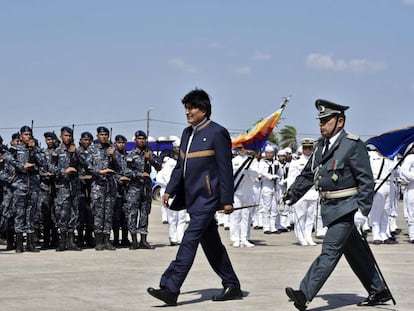 El presidente boliviano Evo Morales, durante la inauguraci&oacute;n de la Escuela de Comando Antiimperialista en Warnes, en Santa Cruz de la Sierra.