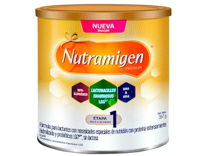 Una lata de fórmula infantil Nutramigen.