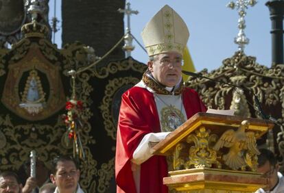 El cardenal arzobispo de Barcelona, Lluís Martínez Sistach, oficia la misa de Pontifical de Pentecostés, en la aldea onubense de El Rocío.