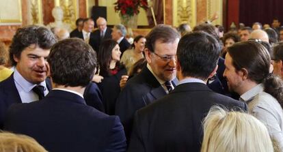 Rajoy conversa con Iglesias, Herzog y Rivera el D&iacute;a de la Constituci&oacute;n.
 